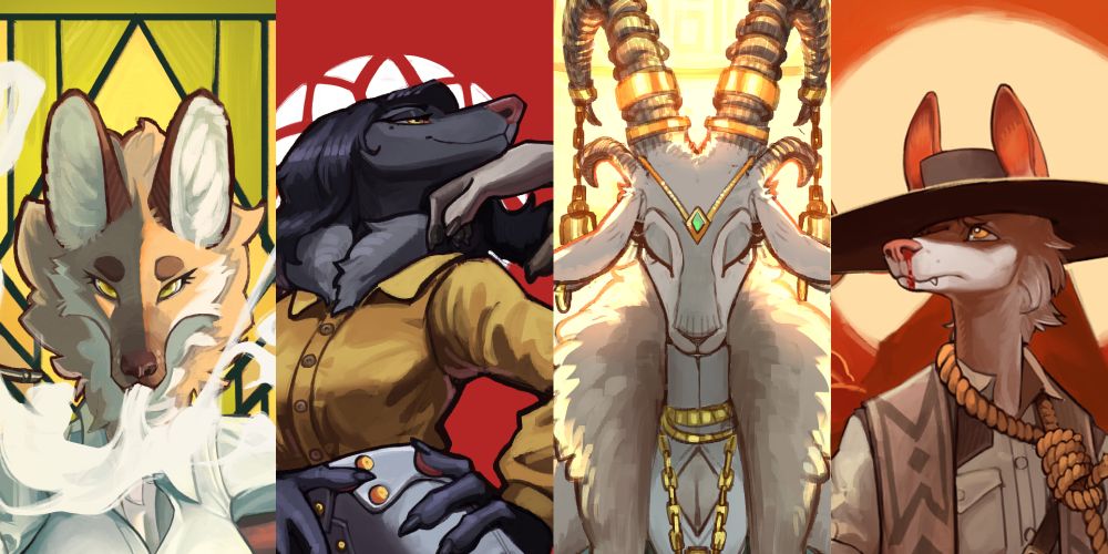 A line up of the four character paintings I've done in the past months. From left to right: Armistice, Sherry, Sechen and Azimuth.