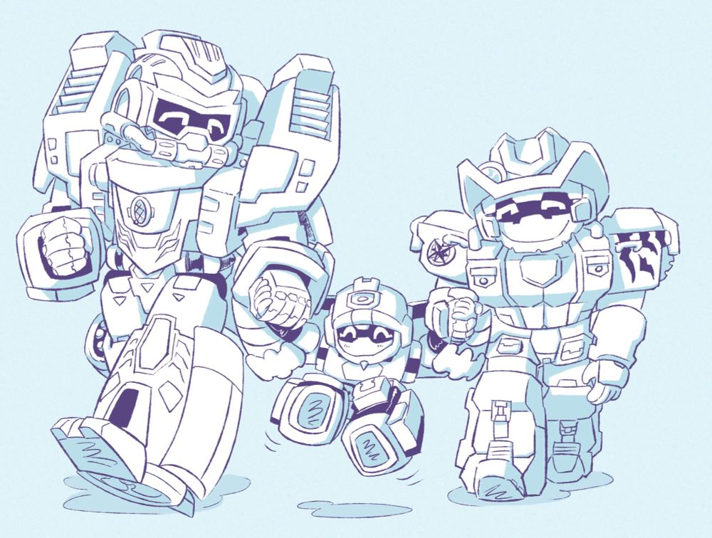 Fanart of Deep Bite, Rock Crush, and Glober from Metal Cardbot.