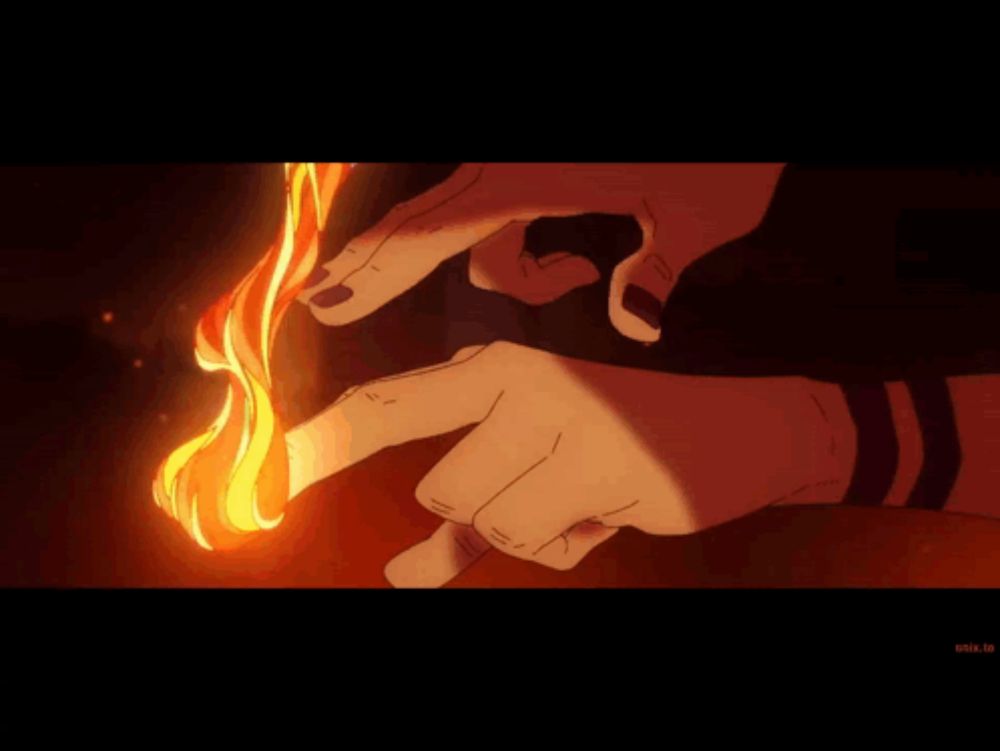 a cartoon drawing of a person holding a torch with a fire coming out of their finger