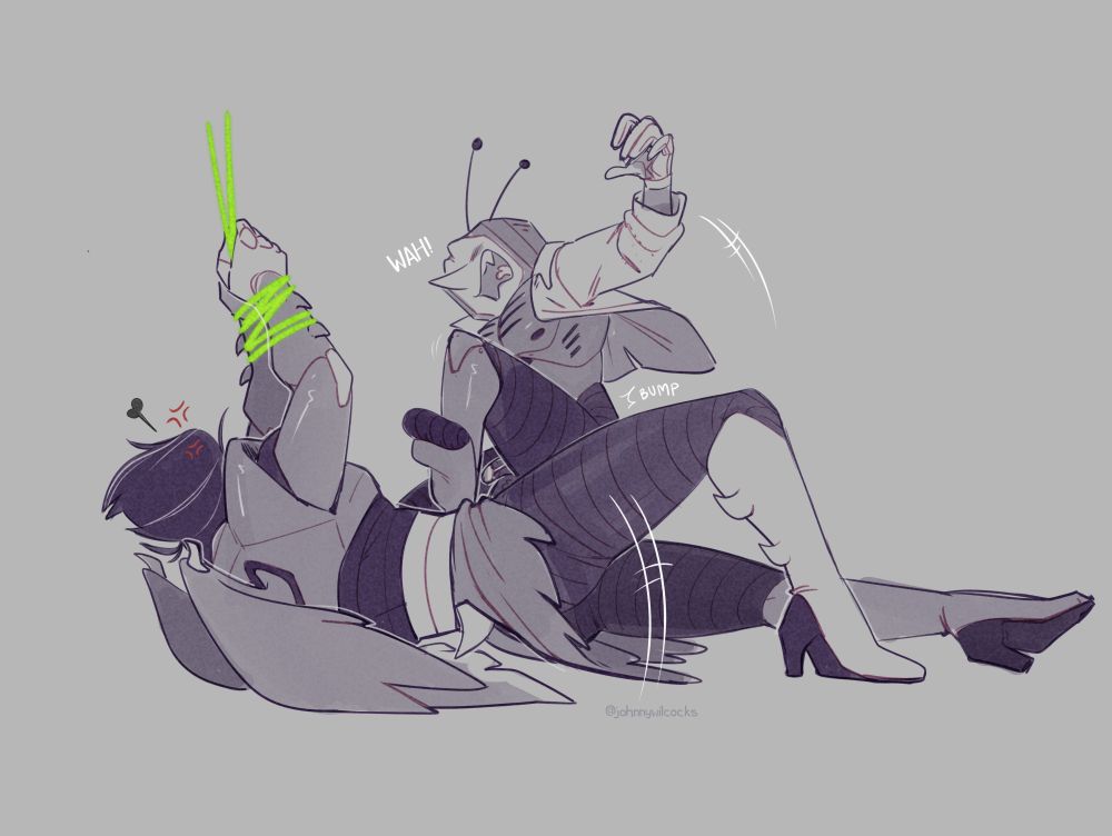 A follow up to the last image. NEO is bumping Tenna off to the side with his thigh, who is falling helplessly with a "Wah!"