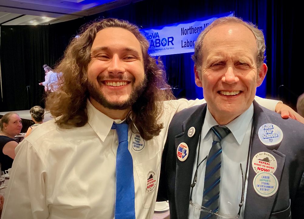 Zach Coe and Michael A. Shea posing for the camera at the NoVA Labor dinner.