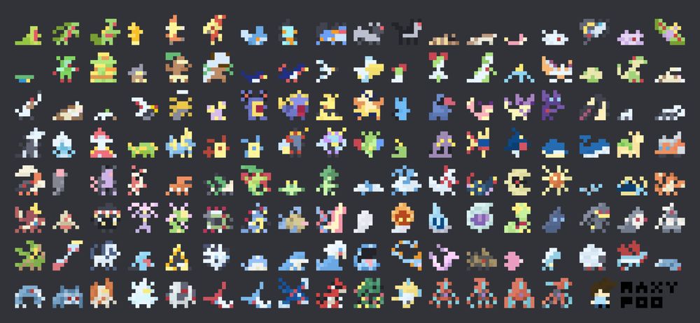 8x8 pixel art sprites of the hoenn pokedex