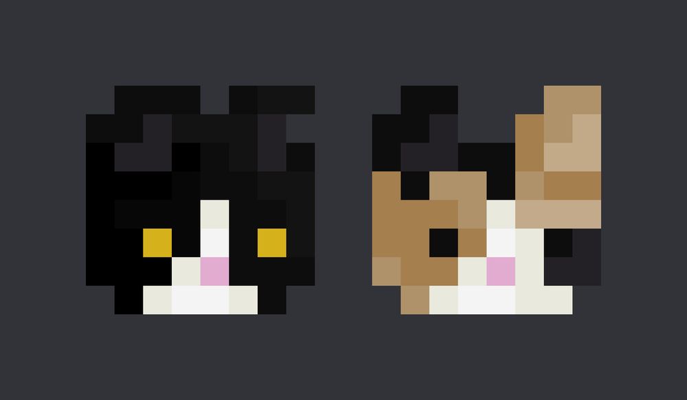 pixel art of two cat heads in 8x8 resolution