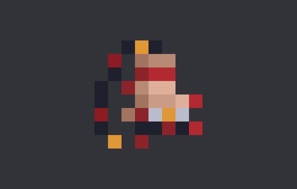 Pixel art of Lee Sin, the Blind Monk, from League of Legends. The art is in 8x8 resolution.