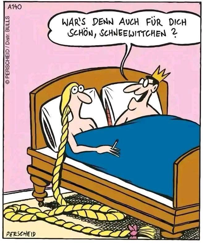 WAR'S DENN AUCH FÜR DICH SCHÖN, SCHNEEWITTCHEN ? Jürgen liegt mit Rapunzel im Bett.