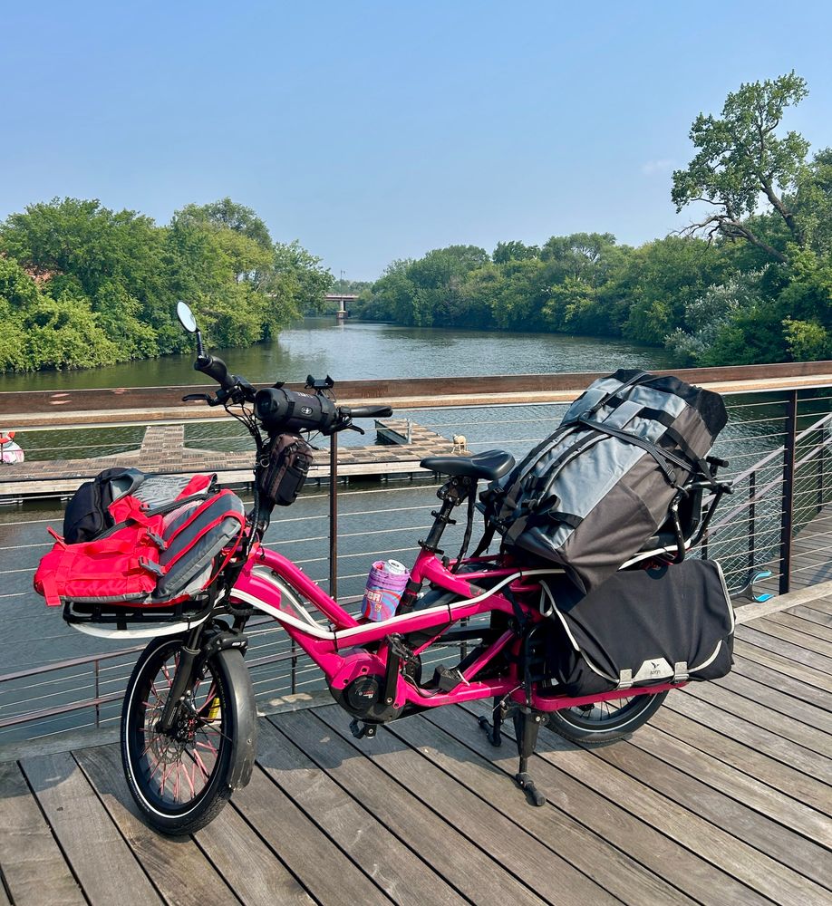 Tern GSD cargo bike with inflatable kayak on back