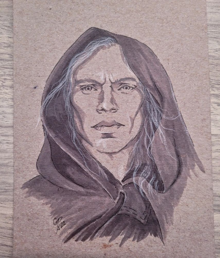 Black and white marker sketch of Henry Cavill as Geralt of Rivia