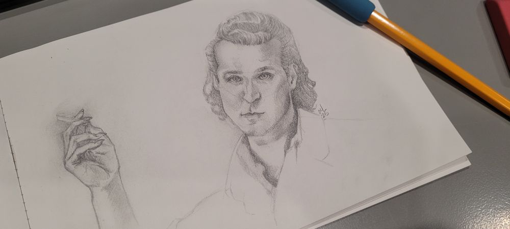Pencil sketch of Assad Zaman as Armand from AMC's Interview With the Vampire.
