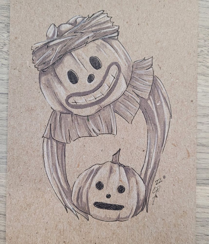 Black and white marker sketch of Potsfield residents from Over the Garden Wall