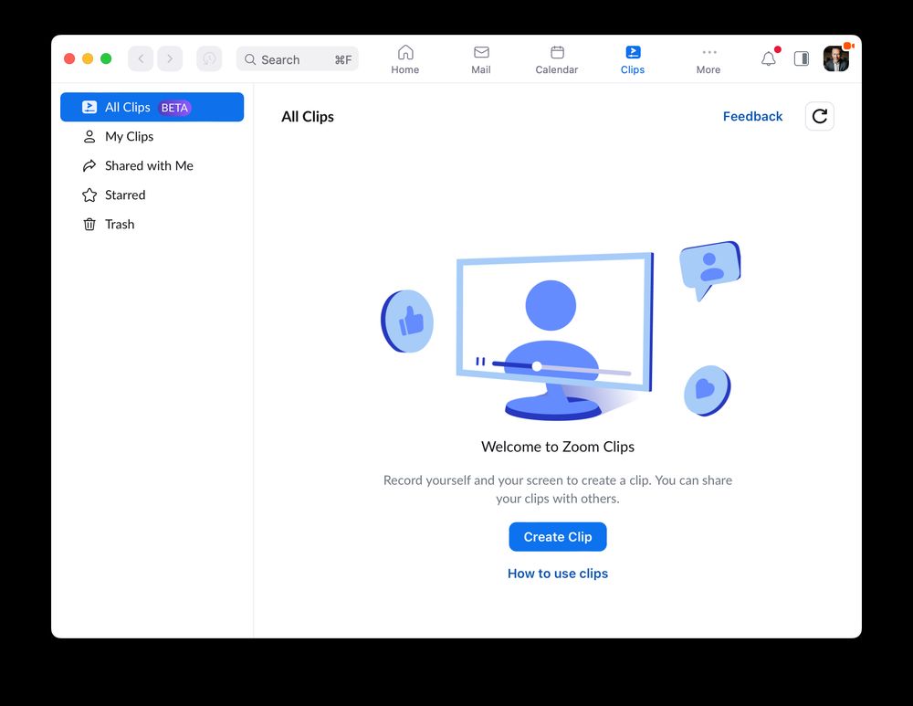 Screenshot of Clips home screen in Zoom
