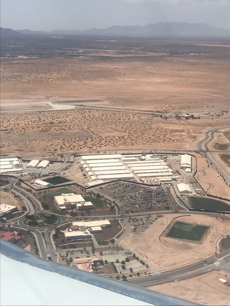 View of tent camp for migrant 5-10k kids in El Paso from airplane.