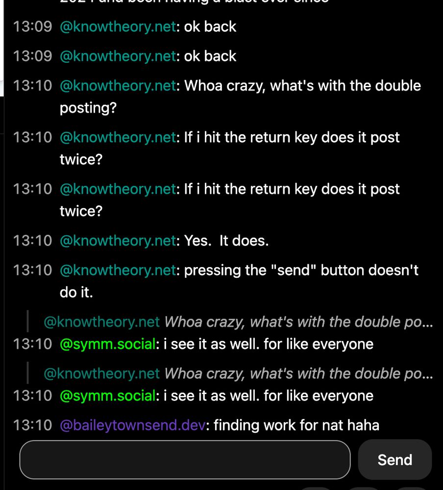 A chat transcript that has some double posting