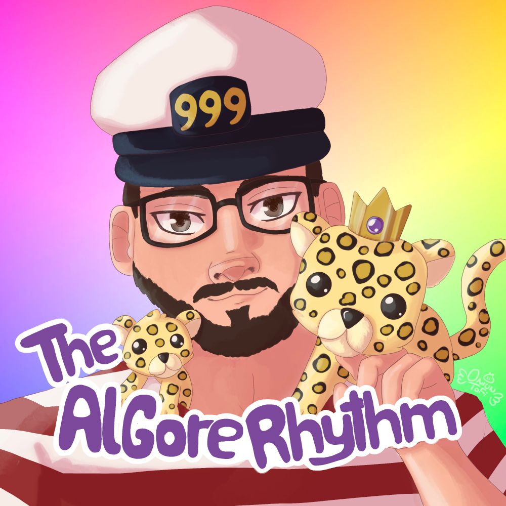 Drawing of a social media icon for TheAlGoreRhythm. His sona with 2 leopard? Plushies