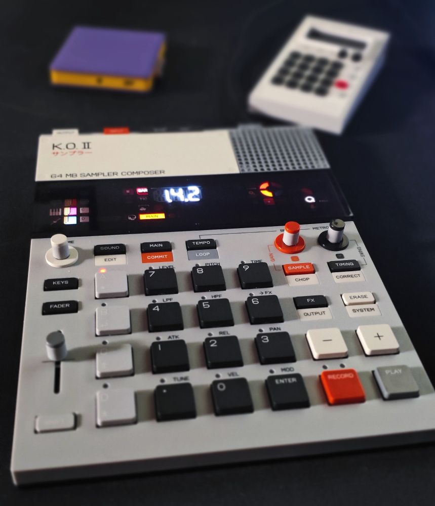 An EP-133 K.O.II, Playdate and Pocket Operator 33 KO