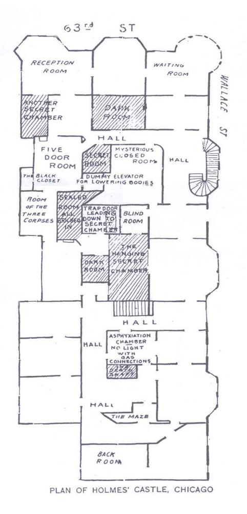 Floorplan of the Chicago world's fair murder hotel.