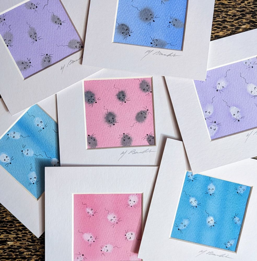 small paintings of lab rats