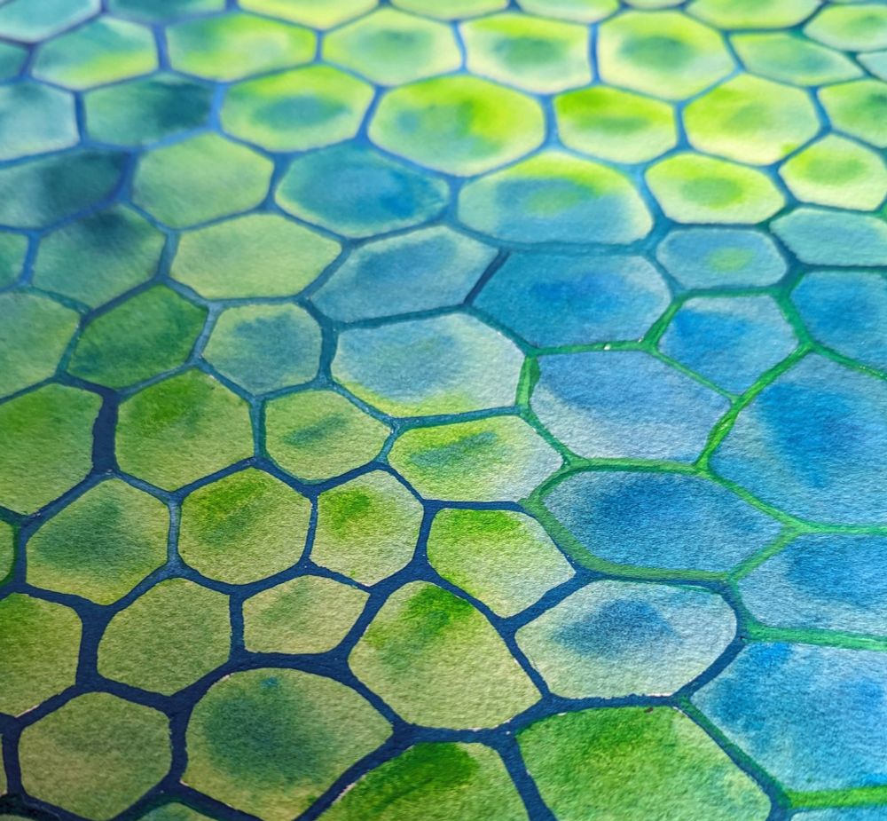 cell shapes in blue and green watercolor 