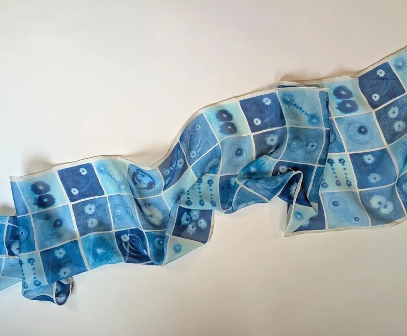 blue silk scarf with mitosis images 