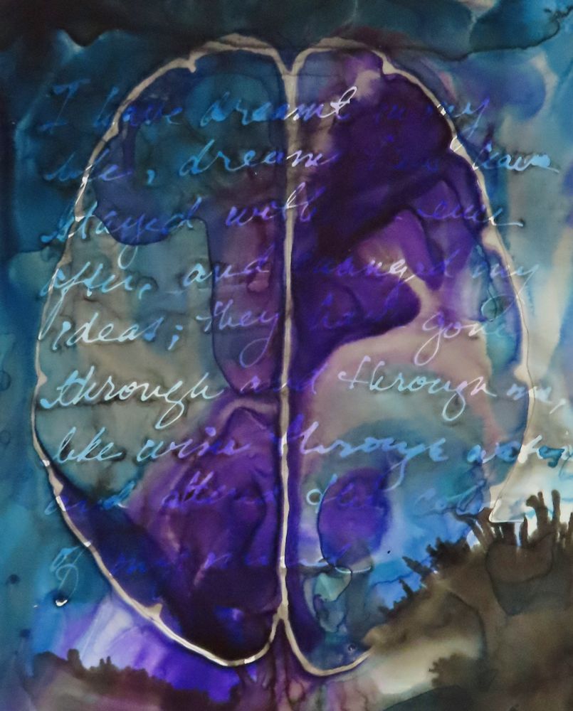 ink brain painting with text