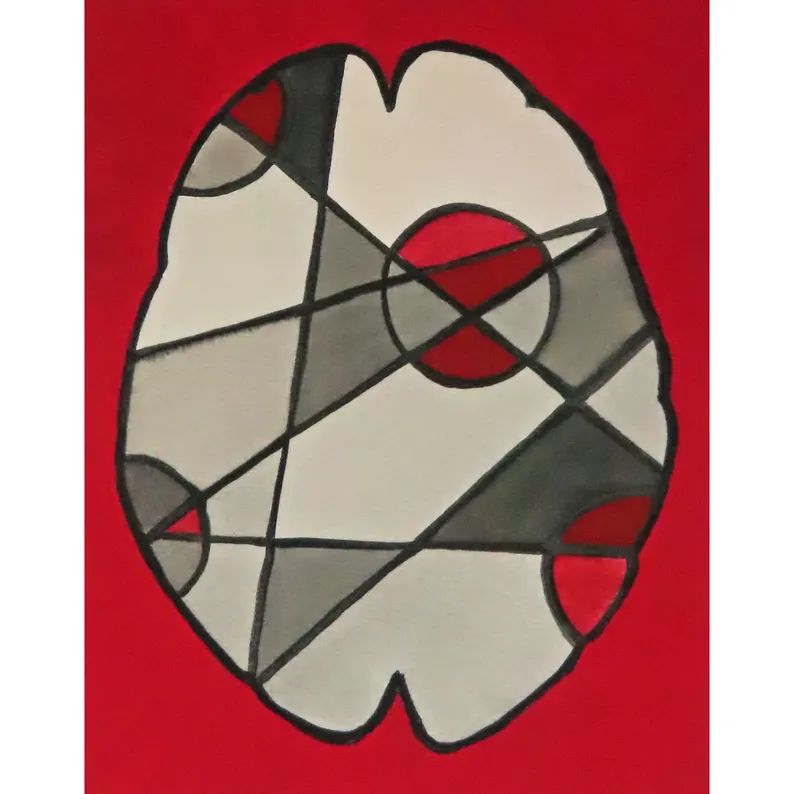 geometric patterned brain ig gray, red and black 