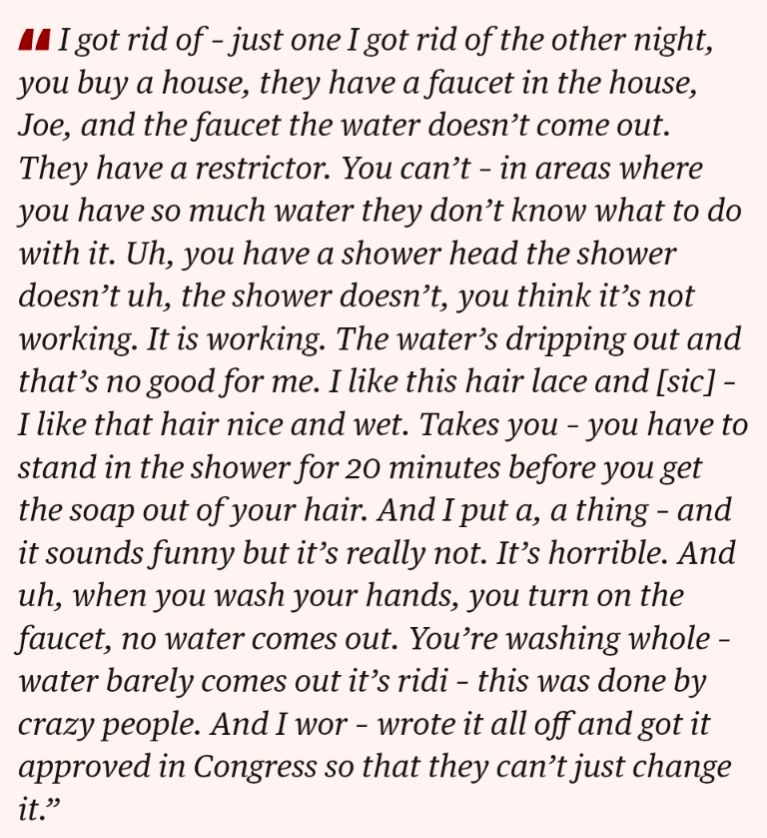 Incredibly long incoherent statement by Donald Trump about water power and shower heads