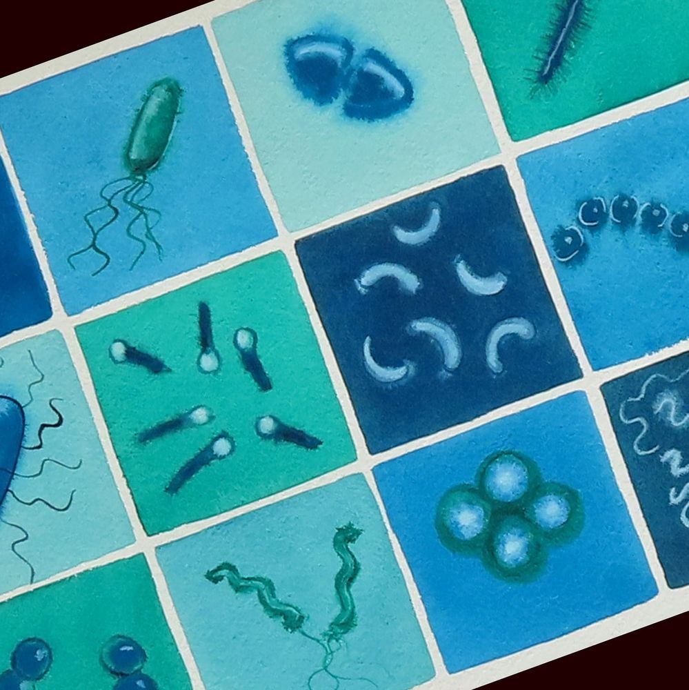 watercolor grid of microbes