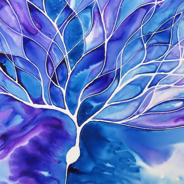 purple and blue ink painting of a neuron