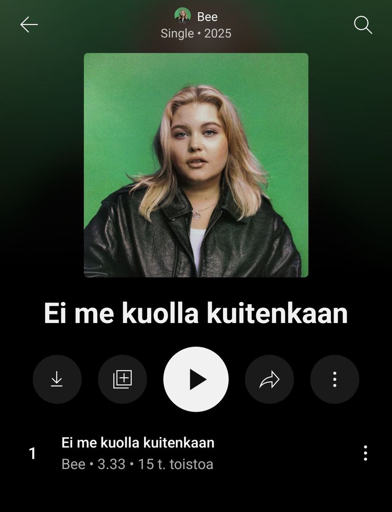 YT Musicin biisisivu Been biisille Me ei kuolla kuitenkaan