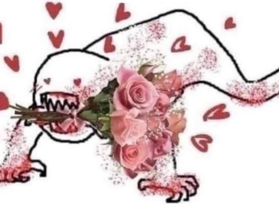 gremlin with hearts in their eyes presents you with flowers