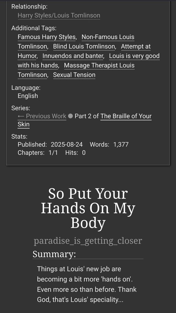 Tags for the fanfiction story "So Poor Your Hands On My Body" by paradise_is_getting_closer.