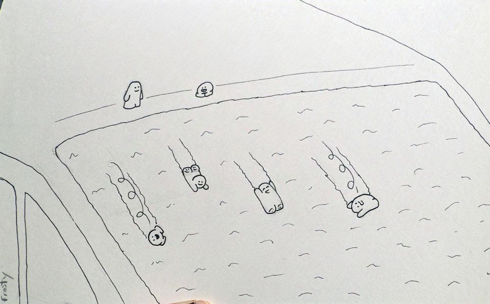 Some Mashu slide and roll down a frosted up car windscreen.