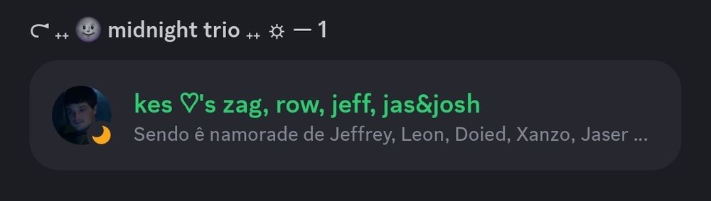 print dos membros em um servidor do discord, com o nome "kes loves zag, row, jeff, jas & josh"