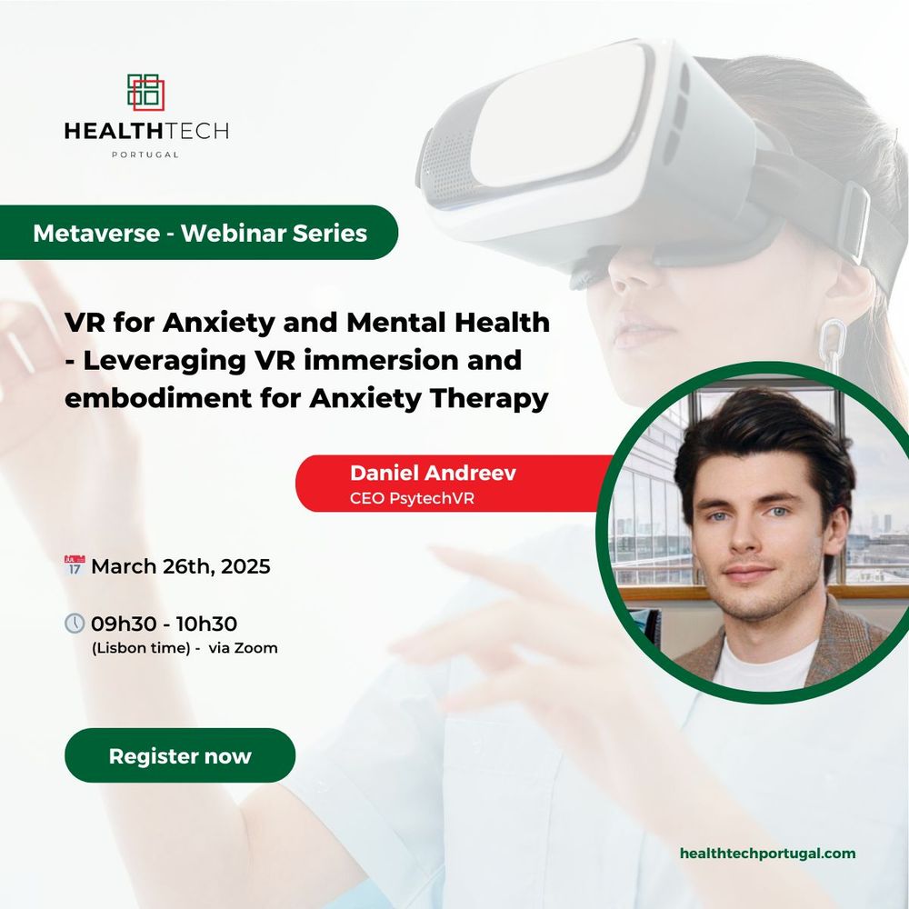 Participate in the VR for Anxiety and Mental Health episode of the Healthtech Webinar series. Click on this link: https://shorturl.at/HrD3p
