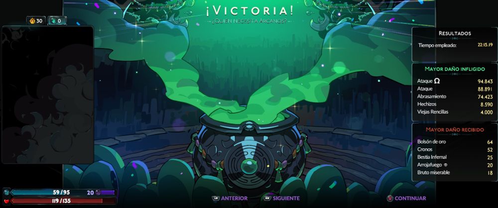 Victory screen with the text: Who needs Arcana?