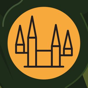 A closeup of the twisted castle glyph. The castle has four spires with impossible architecture