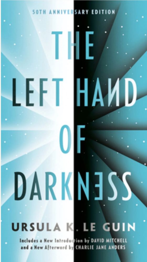 Book cover of 50th anniversary edition of The Left Hand of Darkness by Ursula K. Le Guin
