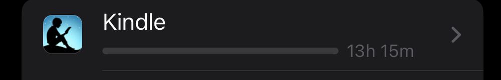 A screenshot of how much time toast has spent on the kindle app over the last week.  13h 15m 