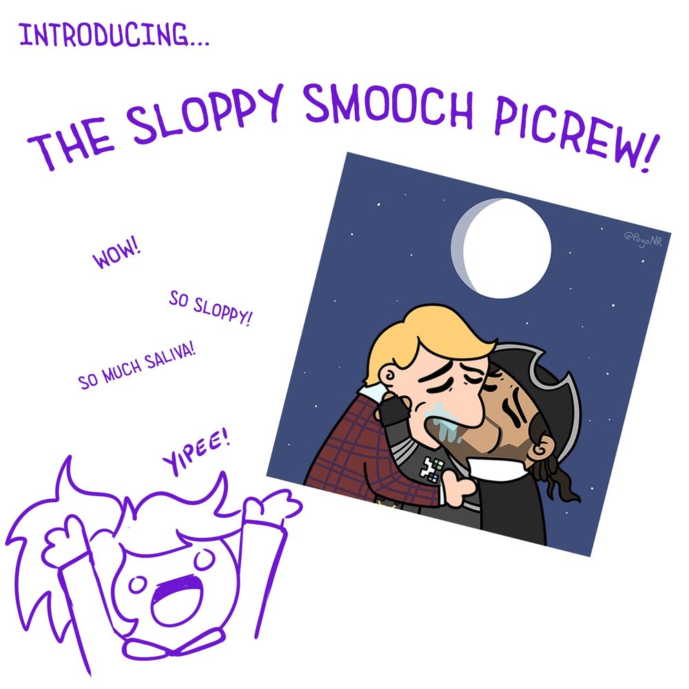 Introducing the sloppy smooch picrew image with gif of various pairings