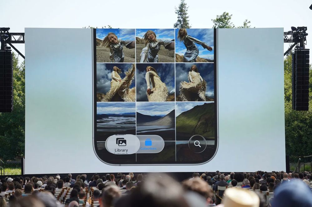 ugly tab bar in the photos app with TERRIBLE contrast. and a BEAUTIFUL circular floating search button