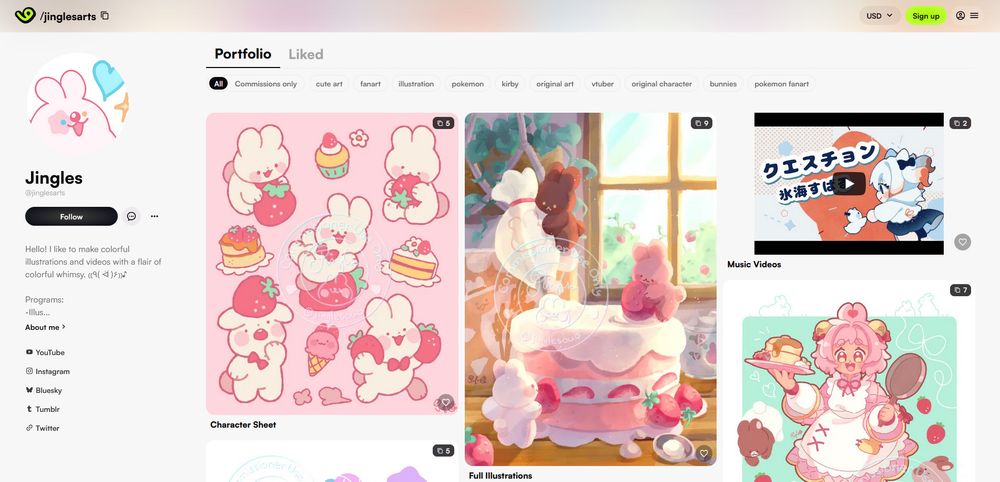Screenshot of my profile and portfolio on Vgen