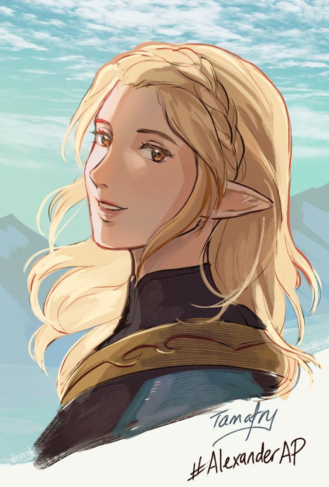 Headshot art of Ériu with her hair down by Tama/tamafry
This was also done from her Art Party 🎉