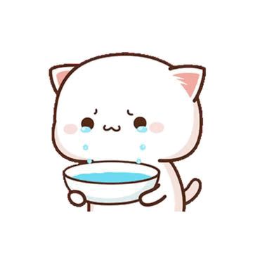 a cartoon cat is drinking water from a bowl .