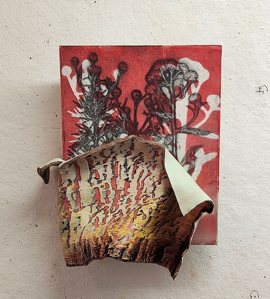 "Free Radical" encaustic wrap, monoprint 