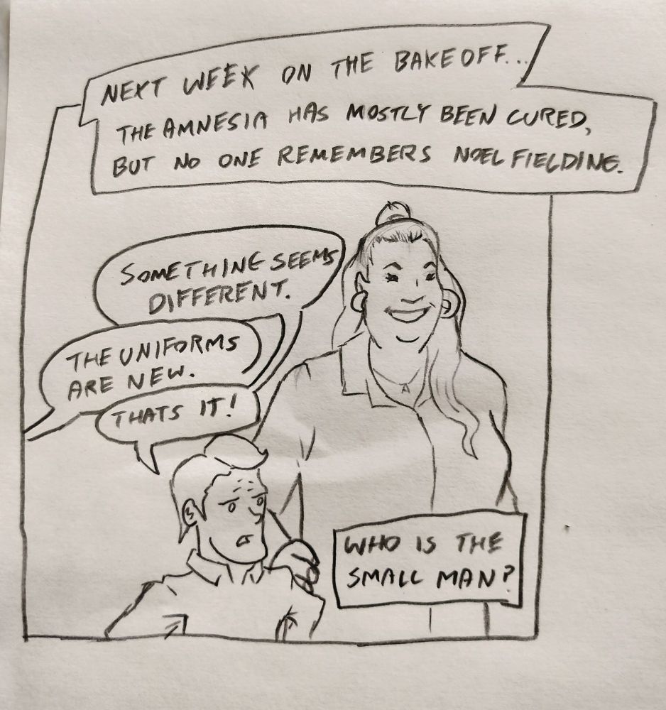 Mass amnesia mostly cured, except everyone forgetting one of the hosts. There is a tiny man there instead.