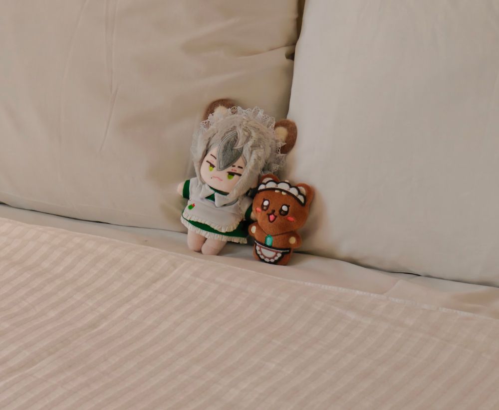 zoom in of rei and eiden on the hotel bed