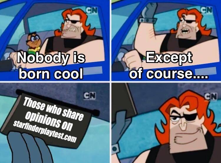 A scene from Dexter's Lab in which a macho action star is in their car telling their passenger 
