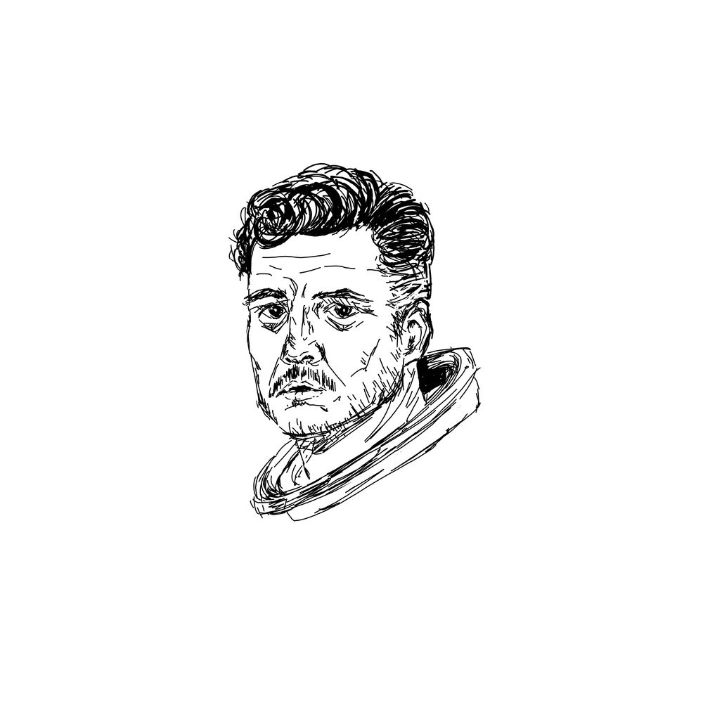 a black and white digital ink drawing of pedro pascal as reed richards / mr fantastic