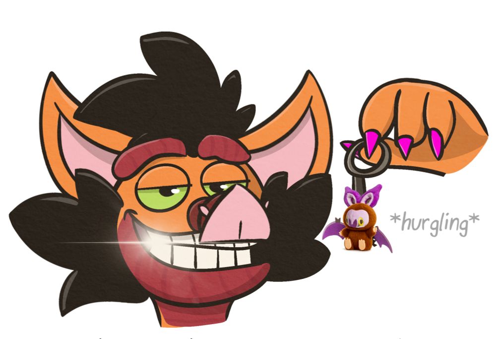 An anthropomorphic bat-wyvern holds up and shows off a Noibat Labubu