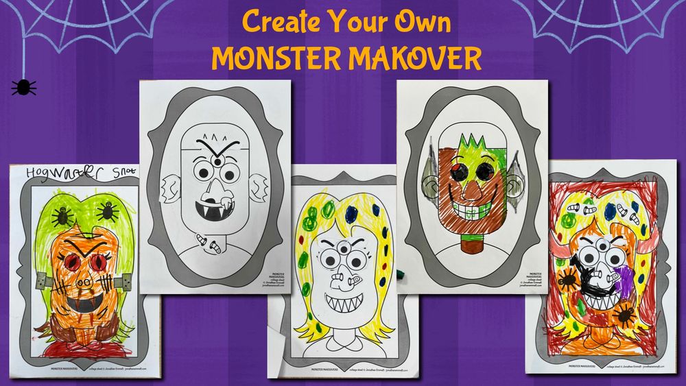 5 Monster Makeover collages of scary faces made by children at Beeston Library.