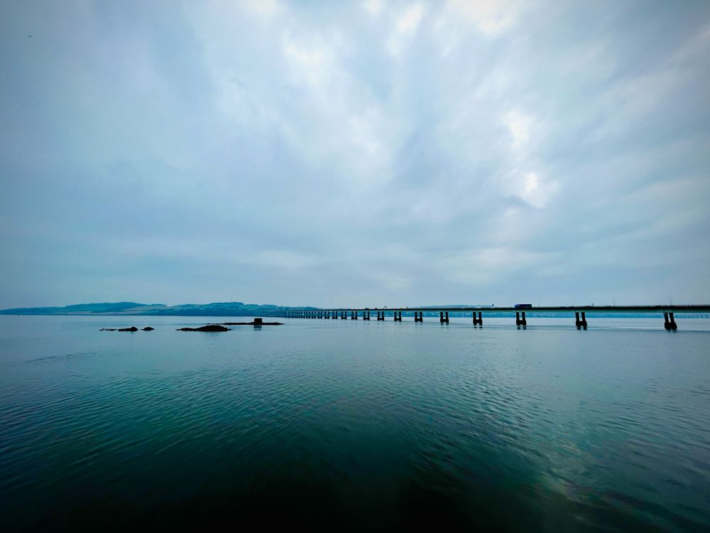 A gloomy morning in Dundee, with the Road Bridge on the right spanning the River Tay to Fife.